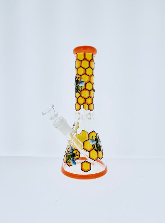 14" Painted Bee Honeycomb Beaker